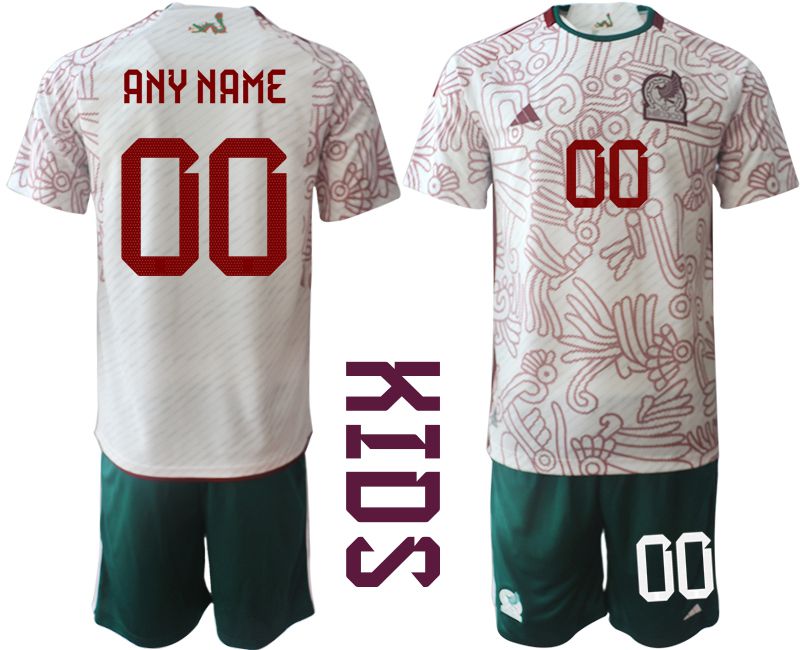 Youth 2022 World Cup National Team Mexico away white customized Soccer Jersey->youth soccer jersey->Youth Jersey